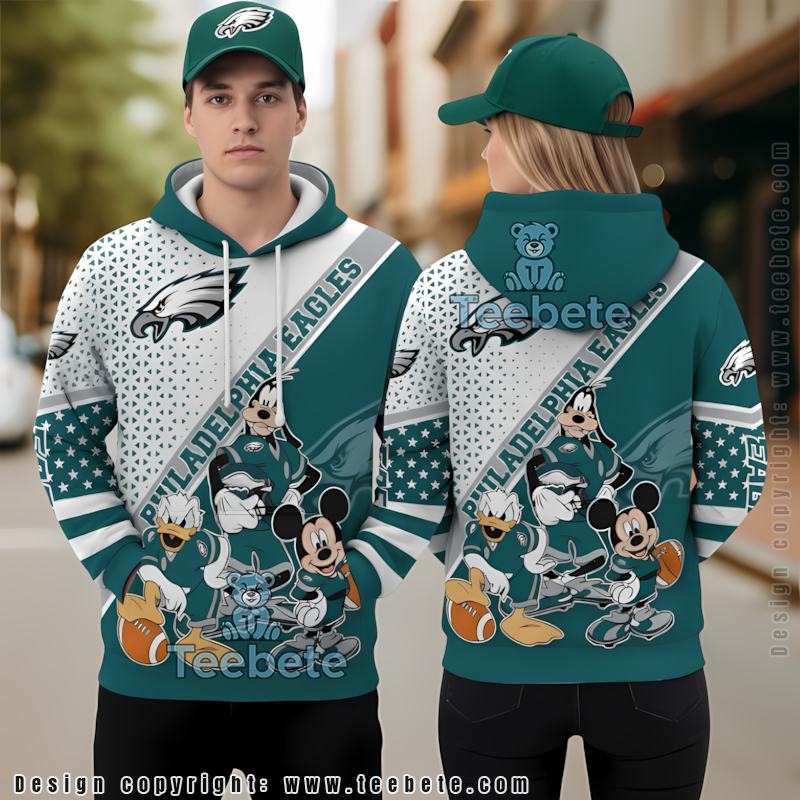 Personalized Philadelphia Eagles Donald Goofy Mickey 3D Hoodie Blue Unisex