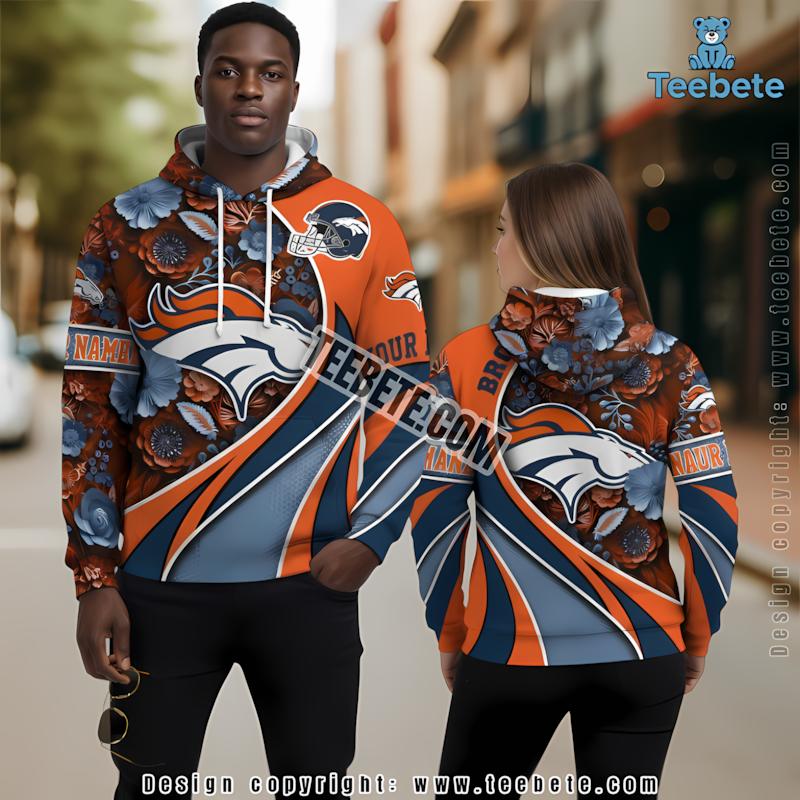 Denver Broncos Floral 3D Hoodie Orange Blue Personalized Full Print