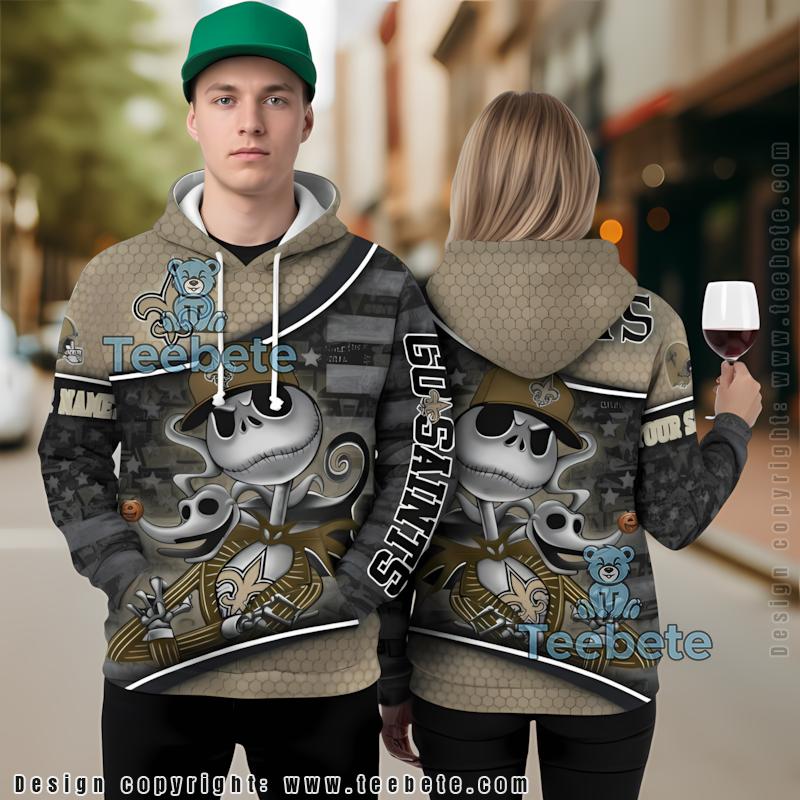 Personalized New Orleans Saints Jack Skellington Zero 3D Hoodie Yellow Sale