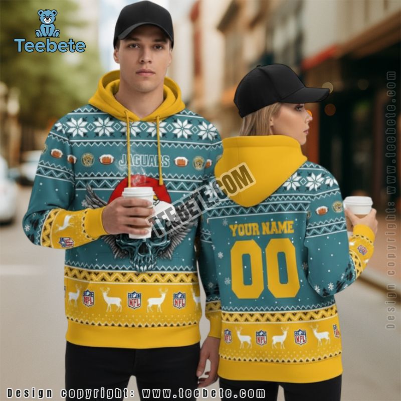 Jacksonville Jaguars Santa Skulls Personalized 3D Hoodie Blue Yellow Mens