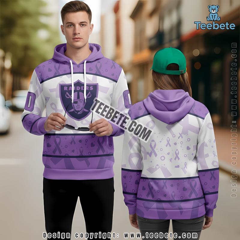 Las Vegas Raiders Fights Cancer Personalized 3D Hoodie White Purple Men