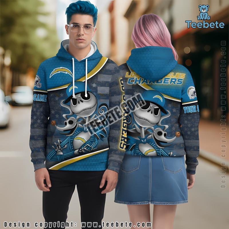 Personalized Los Angeles Chargers Jack Skellington Zero 3D Hoodie Blue Mens
