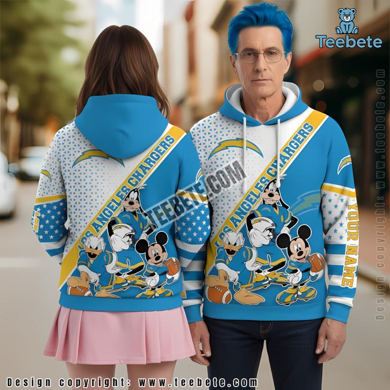 Personalized Los Angeles Chargers Mickey Mouse Goofy 3D Hoodie White Boys