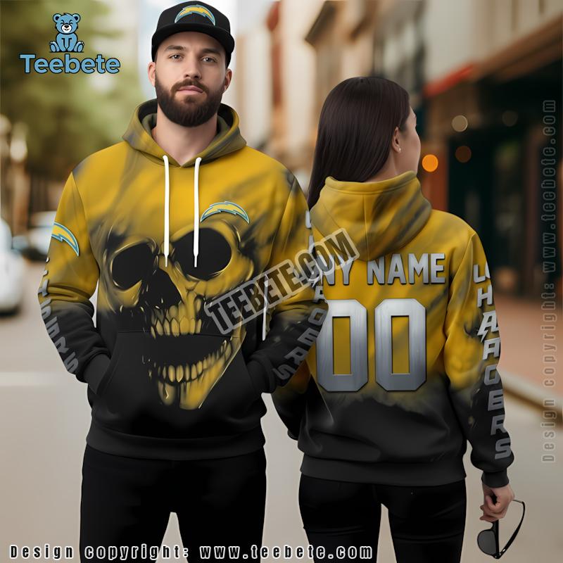 Personalized Los Angeles Chargers Skull 3D Hoodie Black Yellow For Sale
