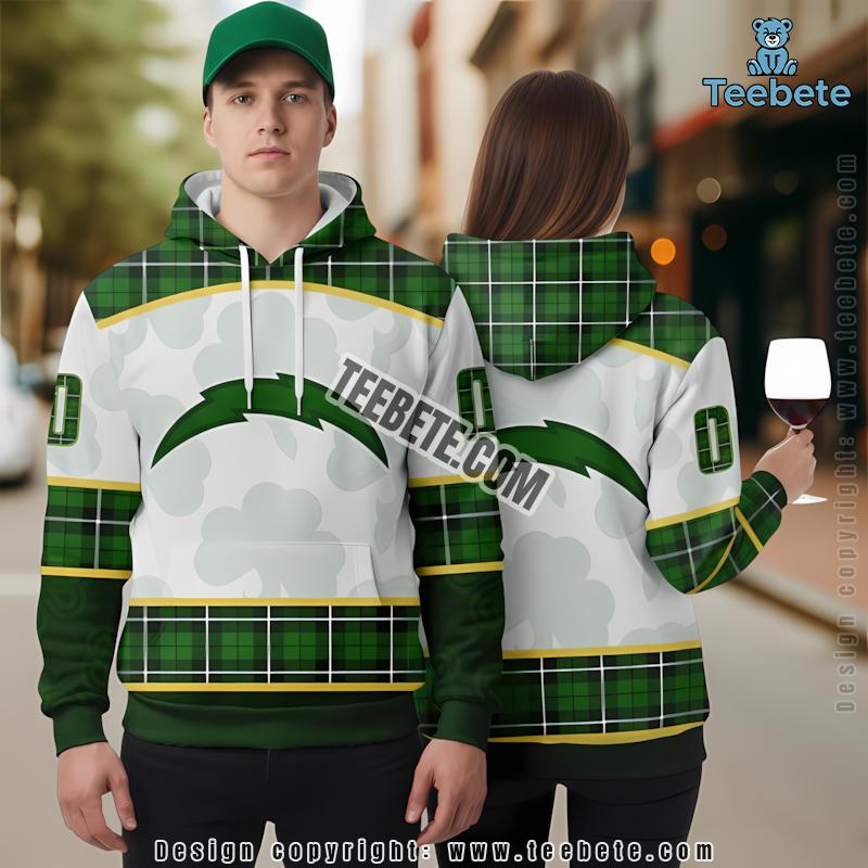 Personalized Los Angeles Chargers St Patrick Day 3D Hoodie Green White Printed