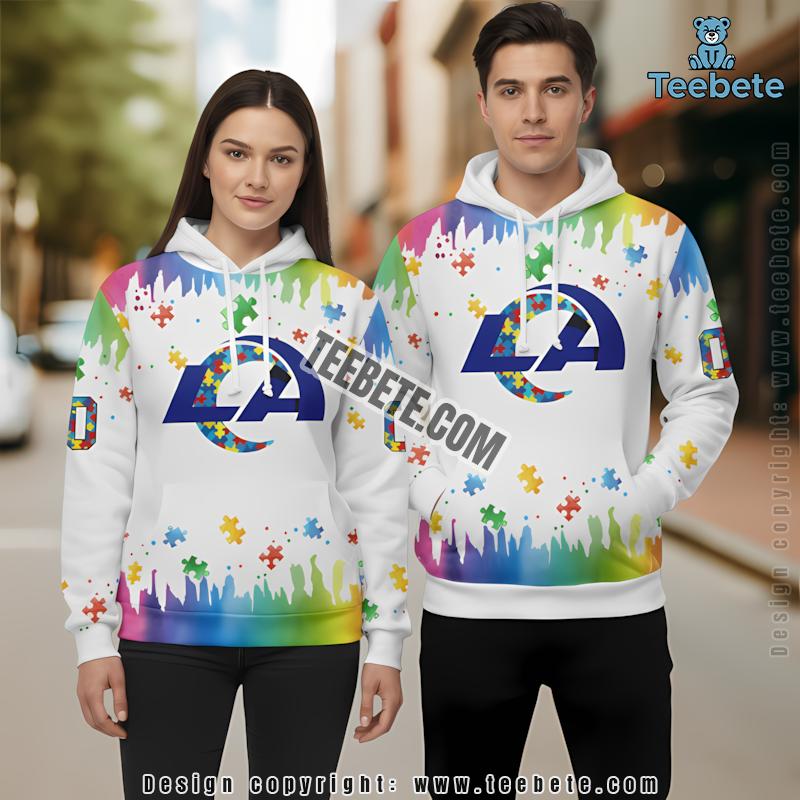 Personalized Los Angeles Rams Autism Awareness 3D Hoodie White Girls