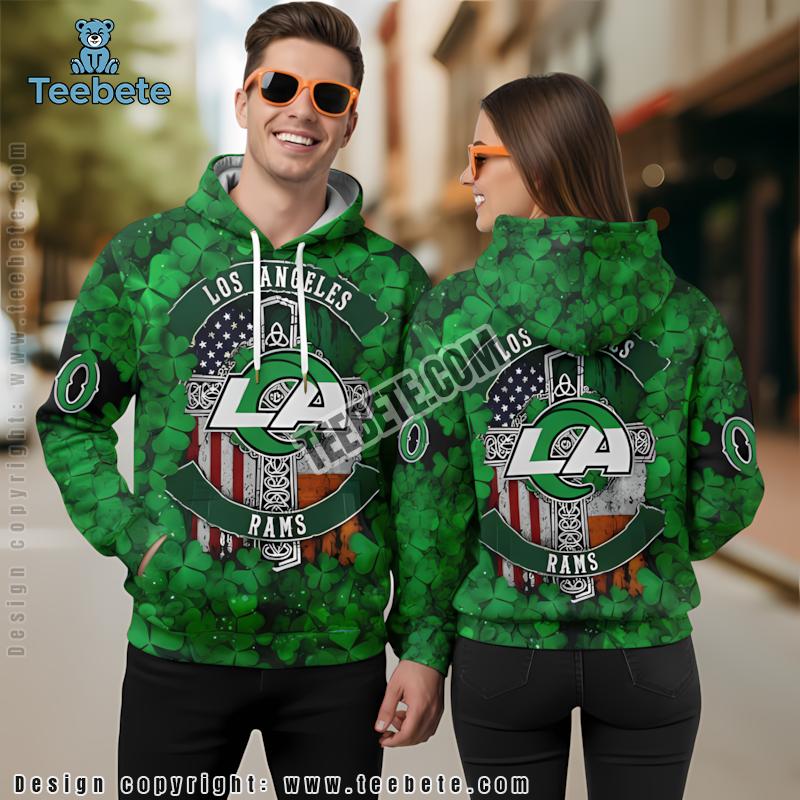 Personalized Los Angeles Rams St Patrick Day 3D Hoodie Green Mens