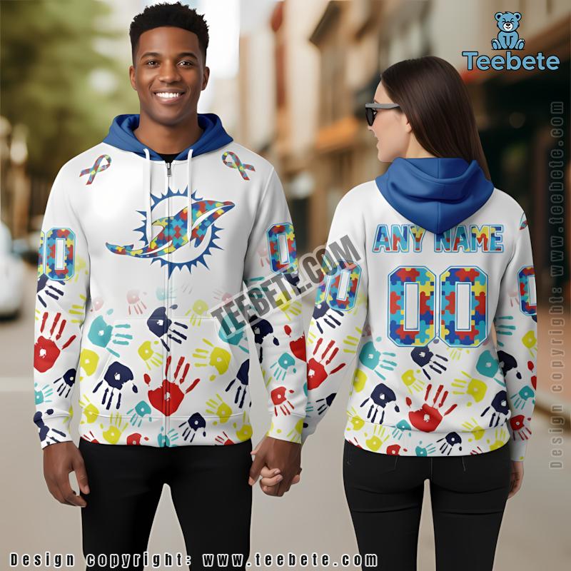 Personalized Miami Dolphins Autism Awareness 3D Hoodie White Blue Graphic