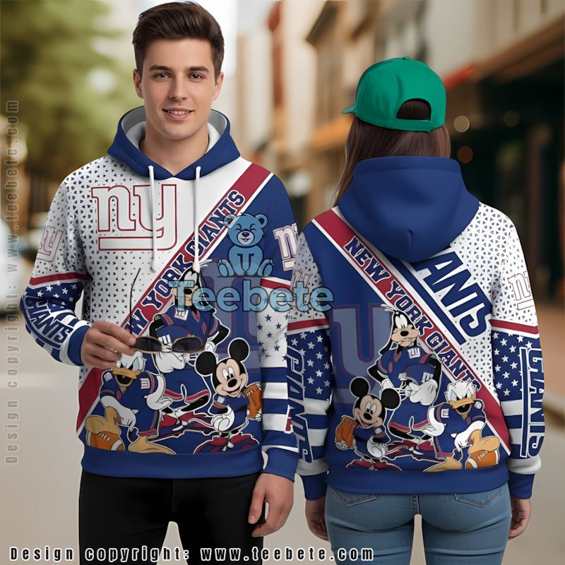 New York Giants Mickey Mouse Goofy 3D Hoodie White Blue Girls Personalized