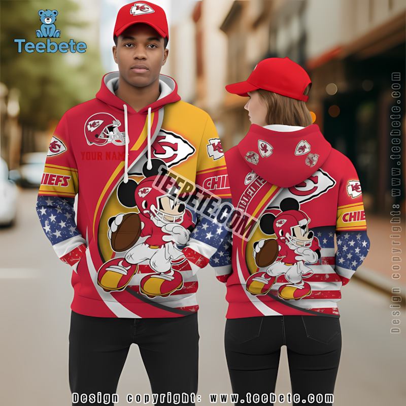 Kansas City Chiefs Mickey Mouse Personalized 3D Hoodie Yellow Red Mens