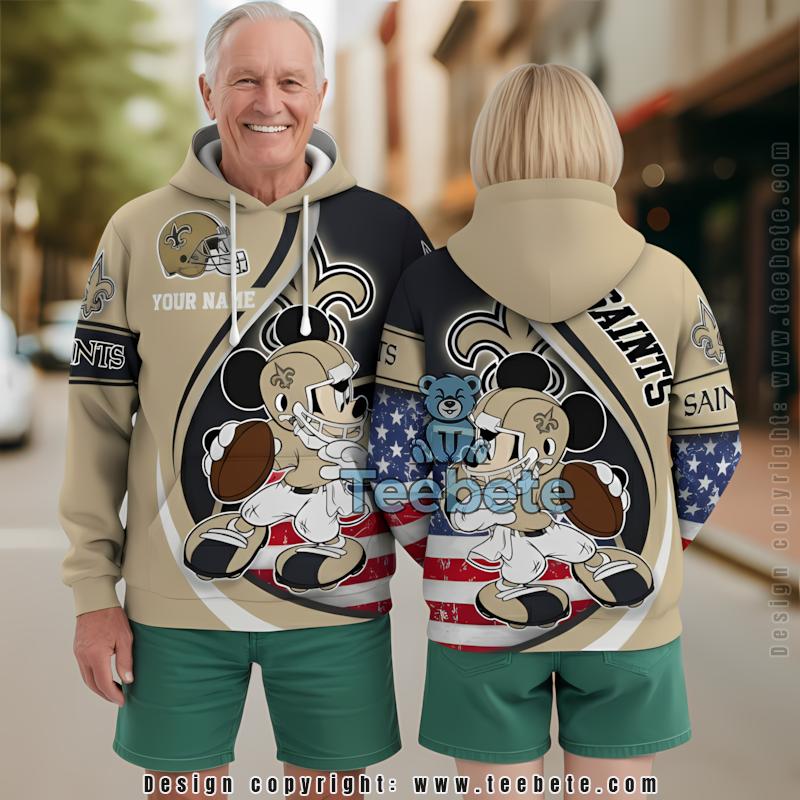 Personalized New Orleans Saints Mickey Mouse 3D Hoodie Yellow Puff Print