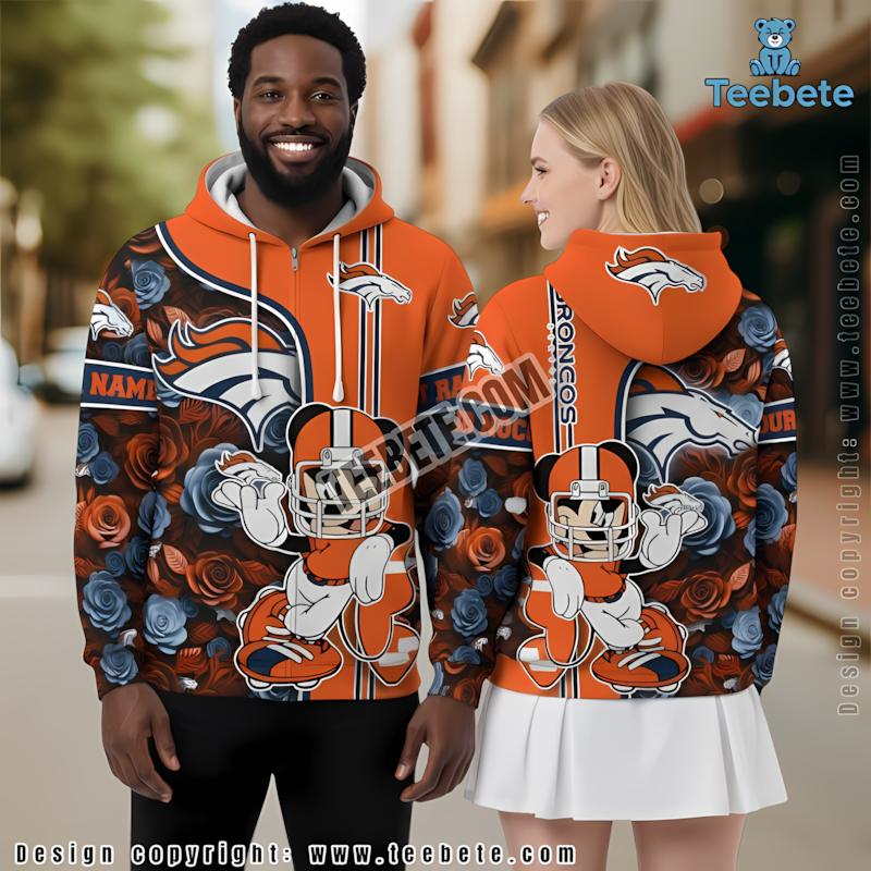 Denver Broncos Mickey Player 3D Hoodie Orange Personalized Cool
