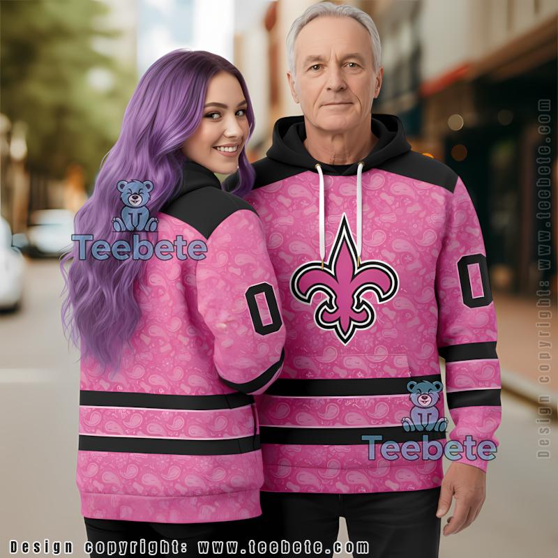 Personalized New Orleans Saints Fight Breast Cancer 3D Hoodie Black Pink Print