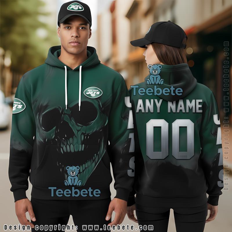 New York Jets Halloween Skull 3D Hoodie Black Green For Sale Personalized