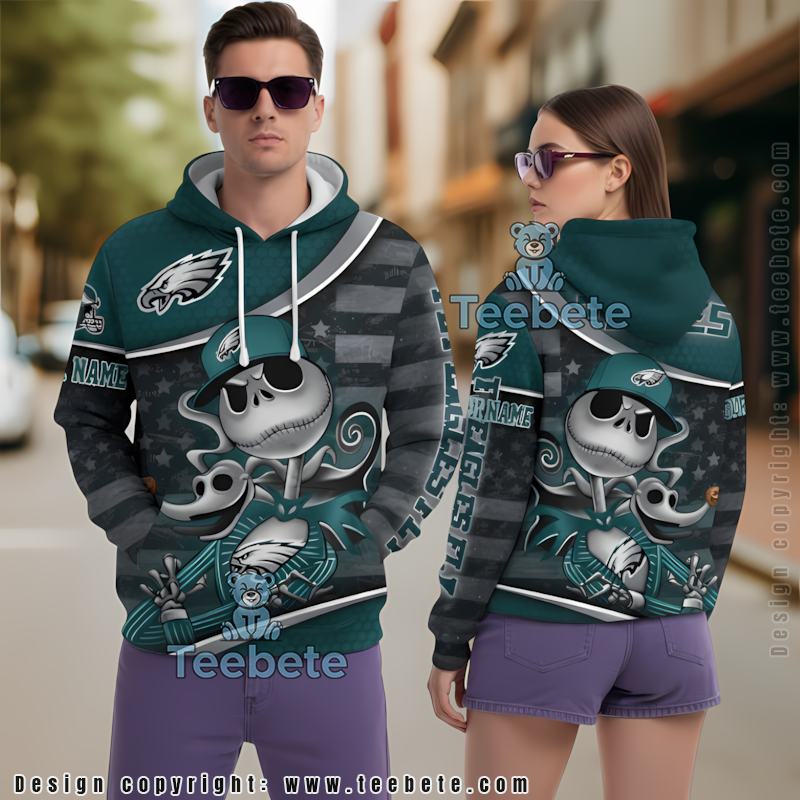 Personalized Philadelphia Eagles Jack Skellington Zero 3D Hoodie Blue Unisex