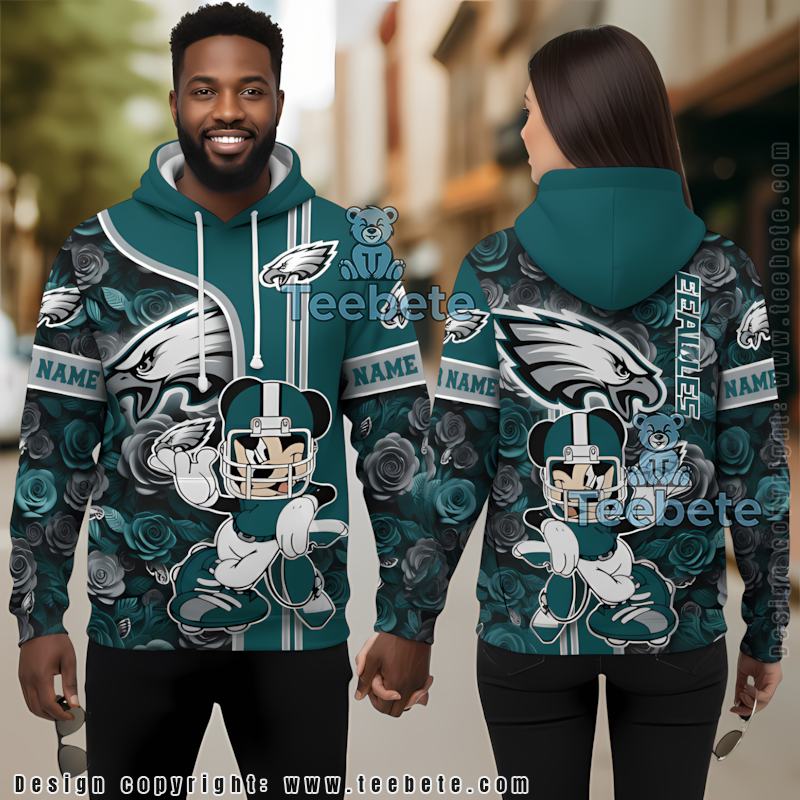 Personalized Philadelphia Eagles Mickey Mouse Flower 3D Hoodie Blue Unisex