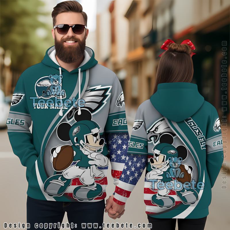 Personalized Philadelphia Eagles Mickey Mouse 3D Hoodie Green Unisex