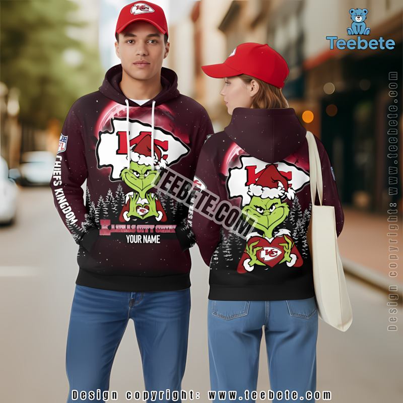 Kansas City Chiefs Santa Grinch Personalized 3D Hoodie Red White Boys
