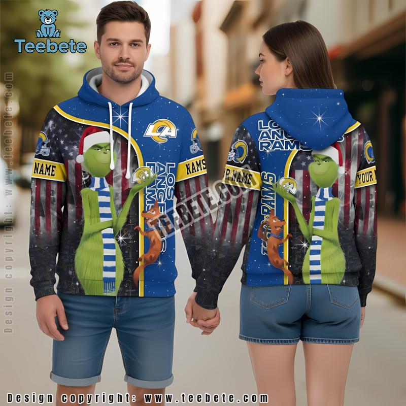 Personalized Santa Grinch Los Angeles Rams 3D Hoodie Blue Mens