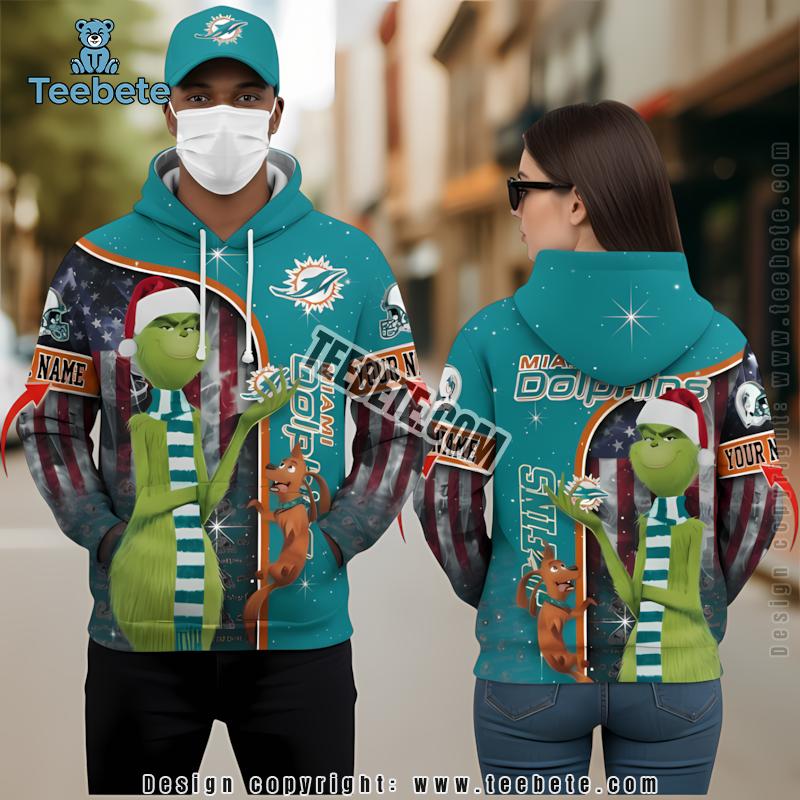 Miami Dolphins Santa Grinch 3D Hoodie Blue Mens Personalized