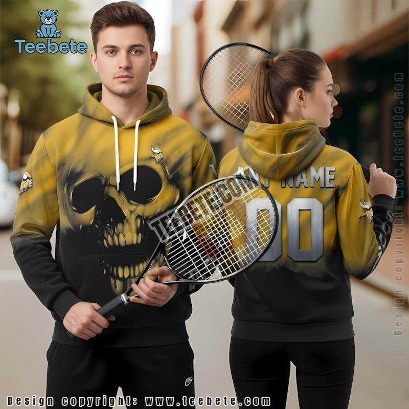Personalized Skull Minnesota Vikings Christmas 3D Hoodie Yellow Black