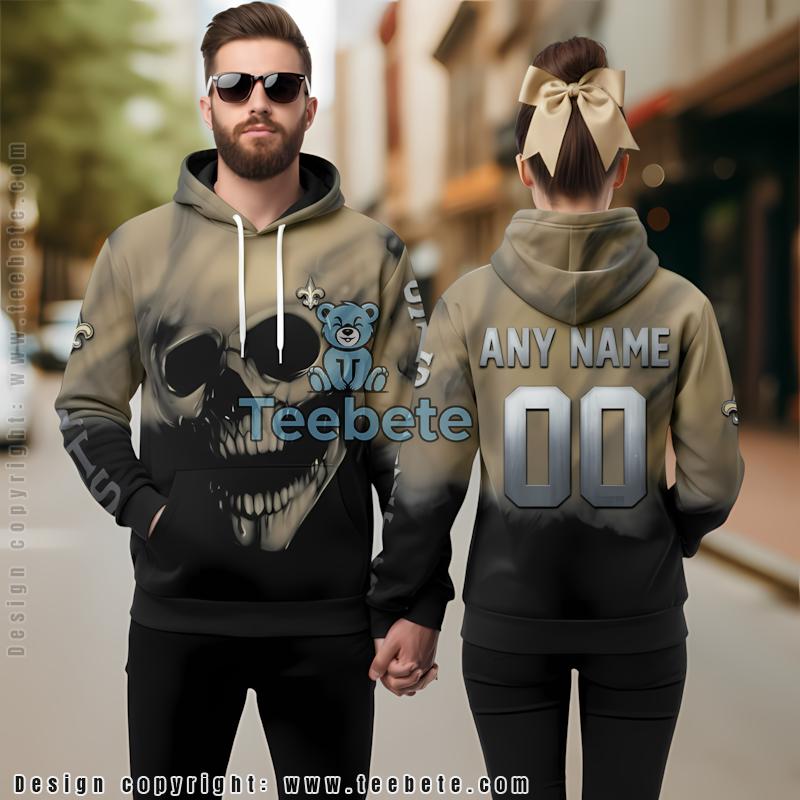 Personalized New Orleans Saints Skull 3D Hoodie Yellow Black Printed