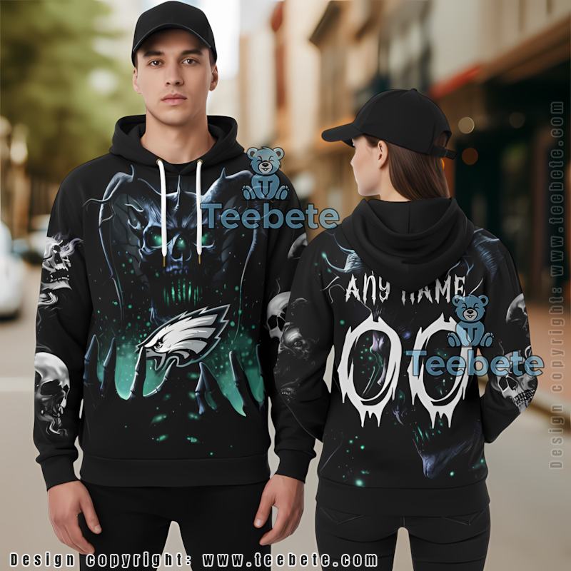 Personalized Philadelphia Eagles Skull Power Rise 3D Hoodie Black Unisex