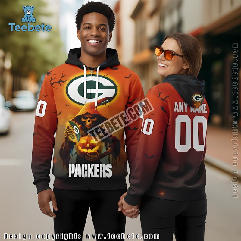 Green Bay Packers Personalized Skull Pumpkin Halloween 3D Hoodie Orange Girls