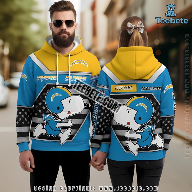 Personalized Los Angeles Chargers Snoopy 3D Hoodie Blue Yellow Graphic
