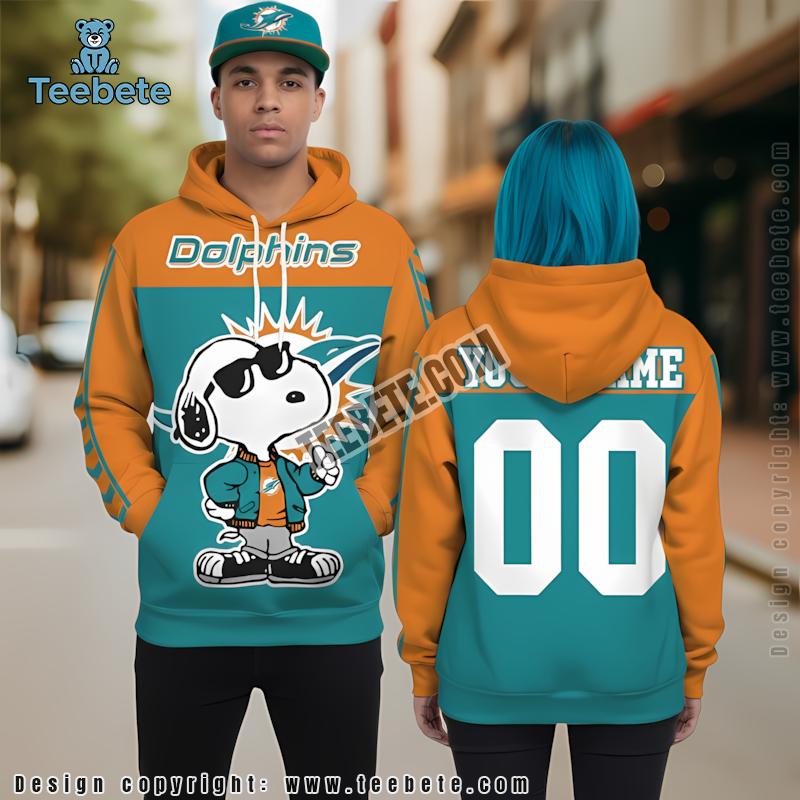 Personalized Miami Dolphins Snoopy 3D Zip Up Hoodie Blue Orange