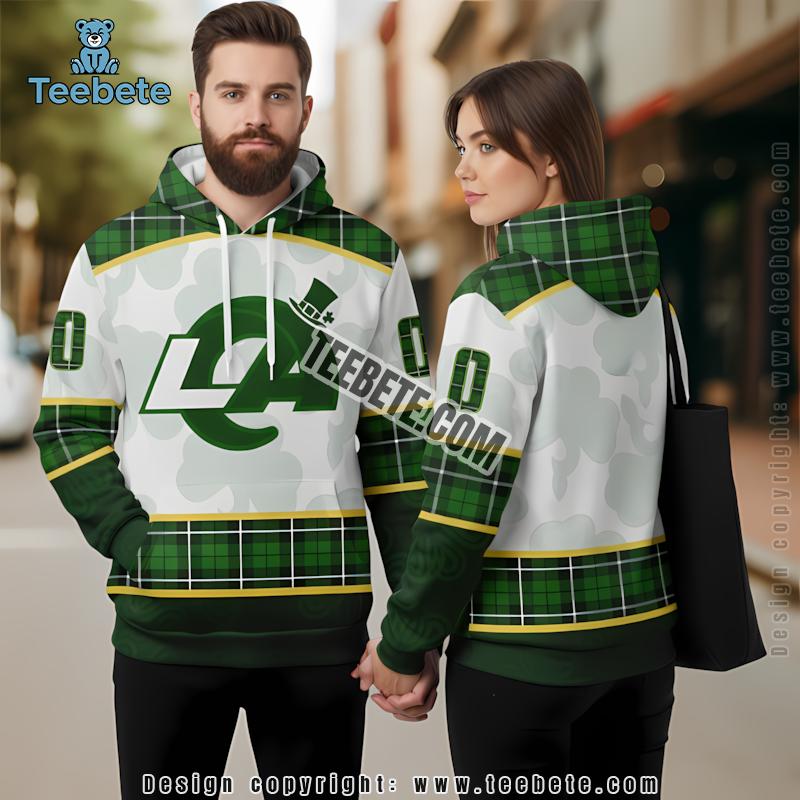 Personalized St Patrick Day Los Angeles Rams 3D Hoodie Green White For Sale