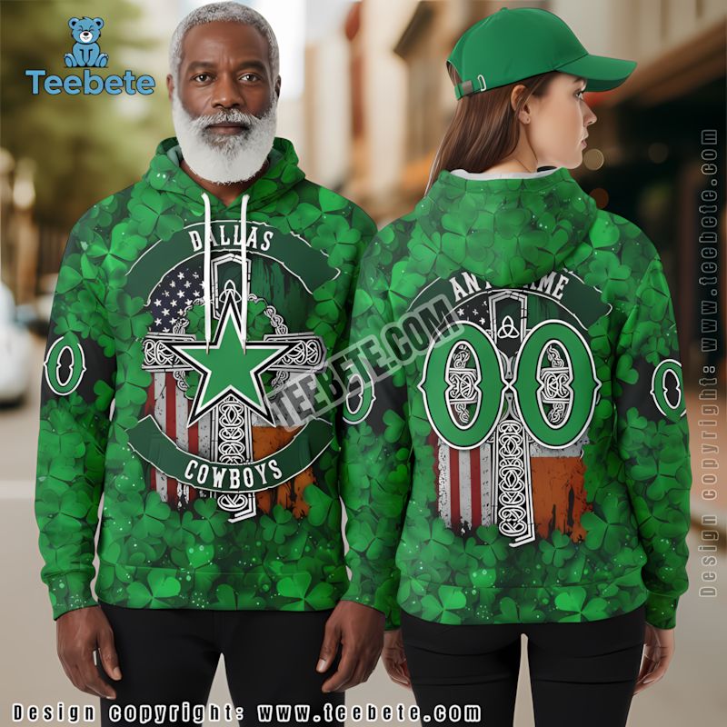 Personalized Dallas Cowboys St Patricks Day 3D Hoodie Mens Green