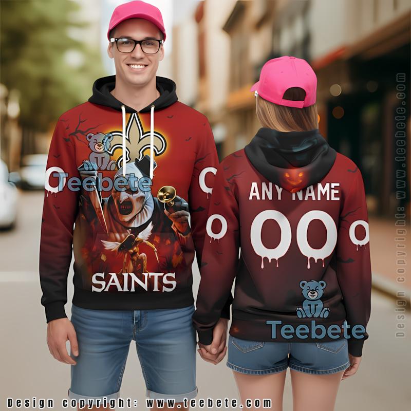 Personalized New Orleans Saints Terrifier Ghoulish Halloween 3D Hoodie Red