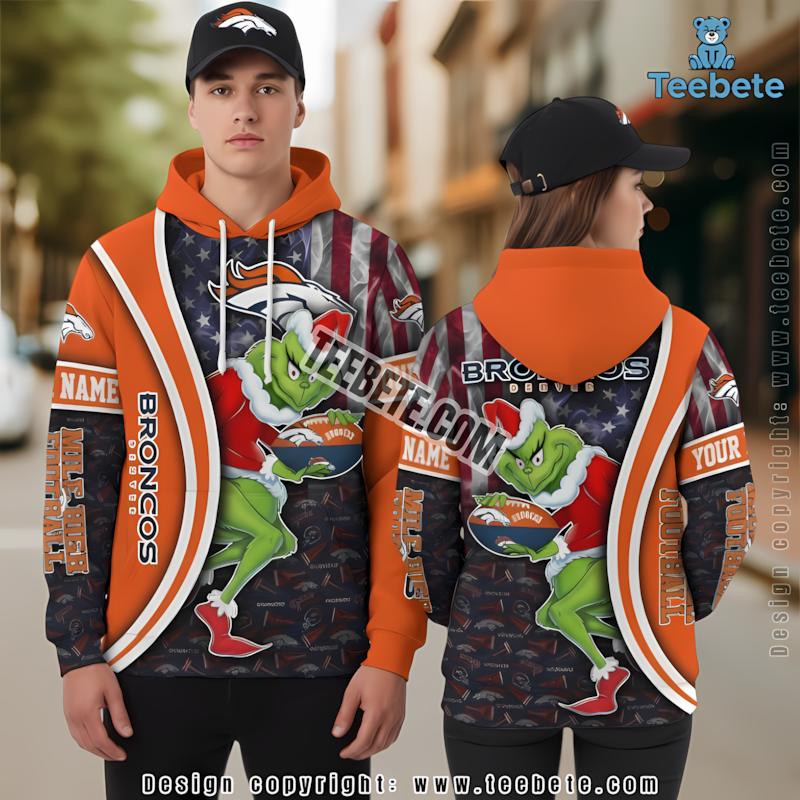 Denver Broncos The Grinch Xmas 3D Hoodie Orange Personalized Full Print