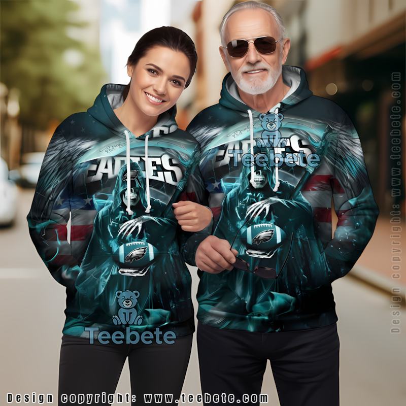 Philadelphia Eagles Death Skull 3D Hoodie Blue Black