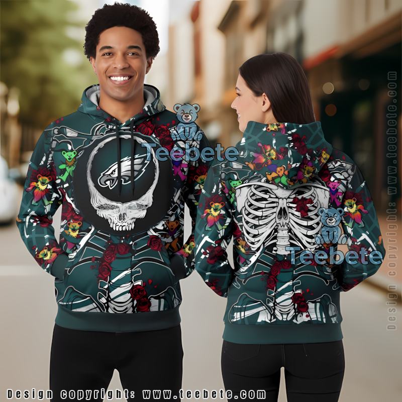 Philadelphia Eagles Grateful Dead 3D Hoodie Blue Unisex