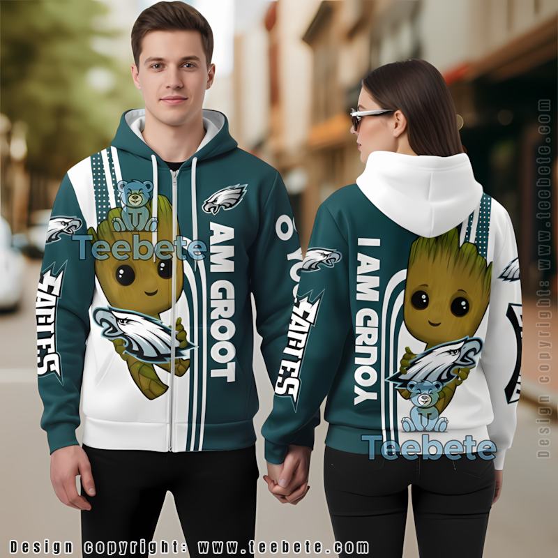 Philadelphia Eagles Groot 3D Hoodie Blue White