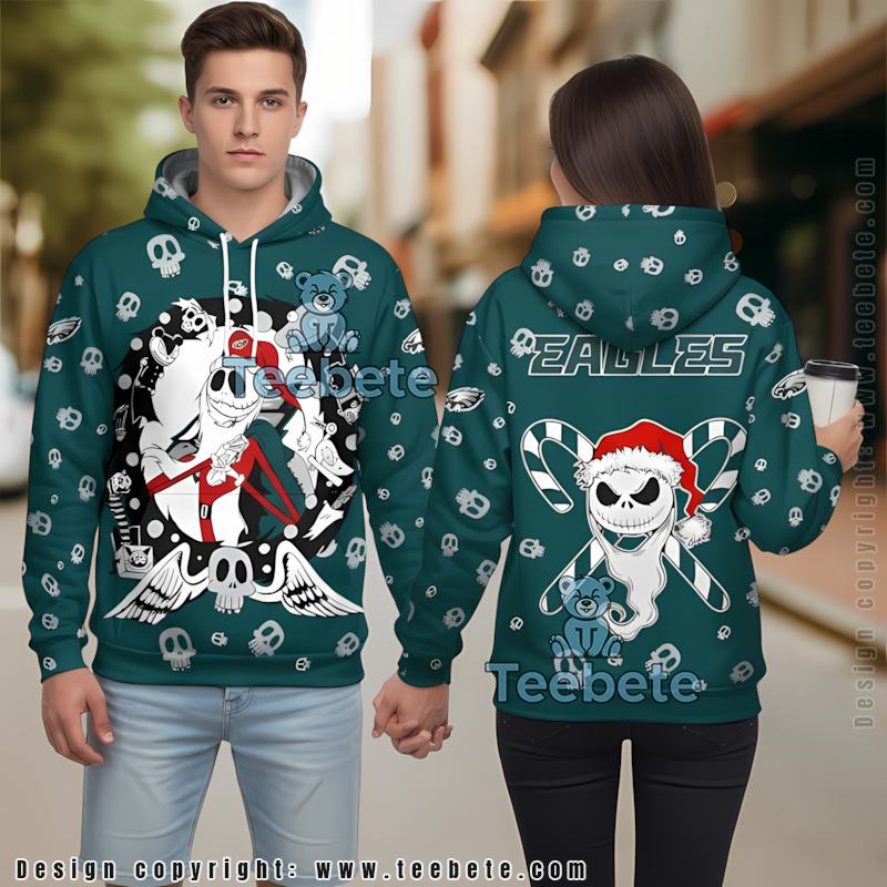 Philadelphia Eagles Jack Skellington 3D Hoodie White Blue