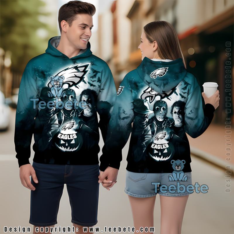 Philadelphia Eagles Michael Myers Jason 3D Hoodie Blue Black
