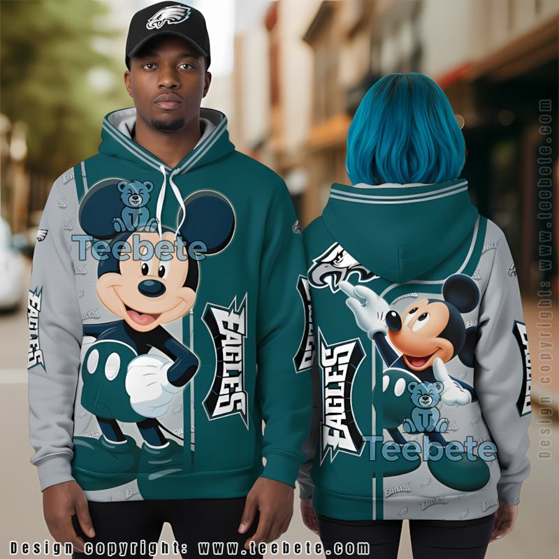 Philadelphia Eagles Mickey Mouse 3D Hoodie Blue Grey