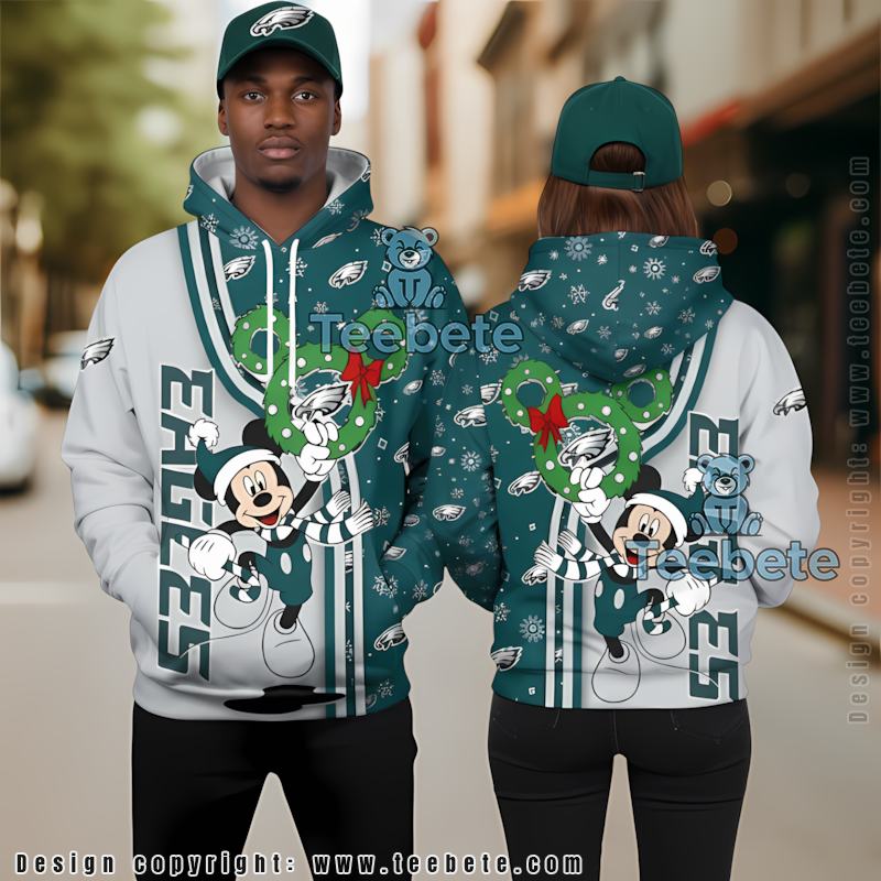 Philadelphia Eagles Mickey Mouse Christmas 3D Hoodie Green White