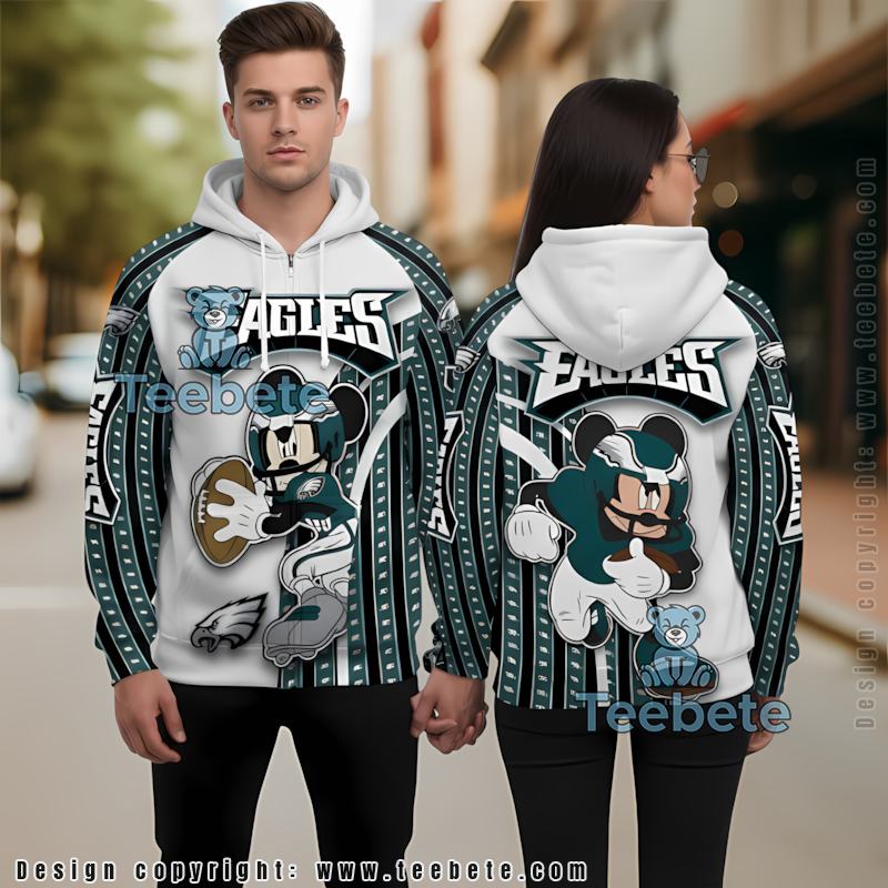 Philadelphia Eagles Mickey Mouse 3D Hoodie White Blue
