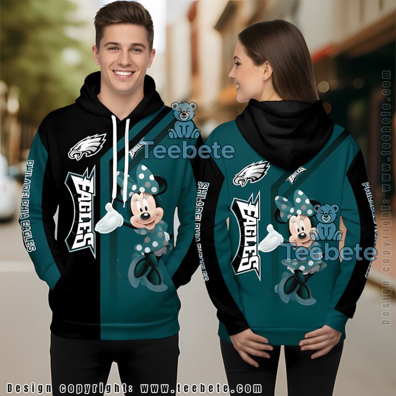 Philadelphia Eagles Minnie Mouse 3D Hoodie Black Blue