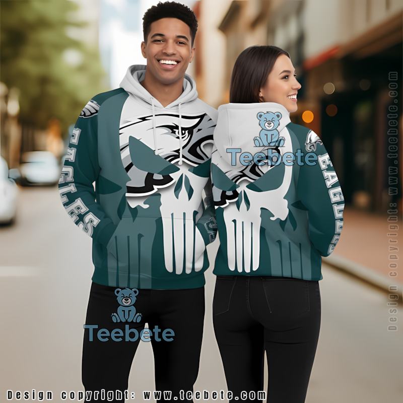Philadelphia Eagles Punisher Skull White Blue 3D Hoodie