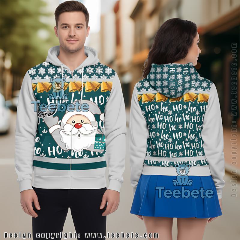 Philadelphia Eagles Santa Claus Christmas 3D Hoodie White Blue