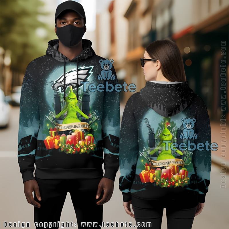 Philadelphia Eagles Santa Jack Skellington 3D Hoodie White Blue