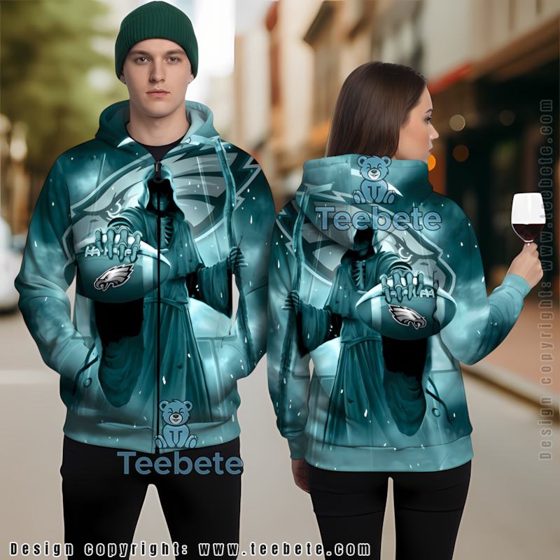 Philadelphia Eagles Skull 3D Hoodie Blue Unisex