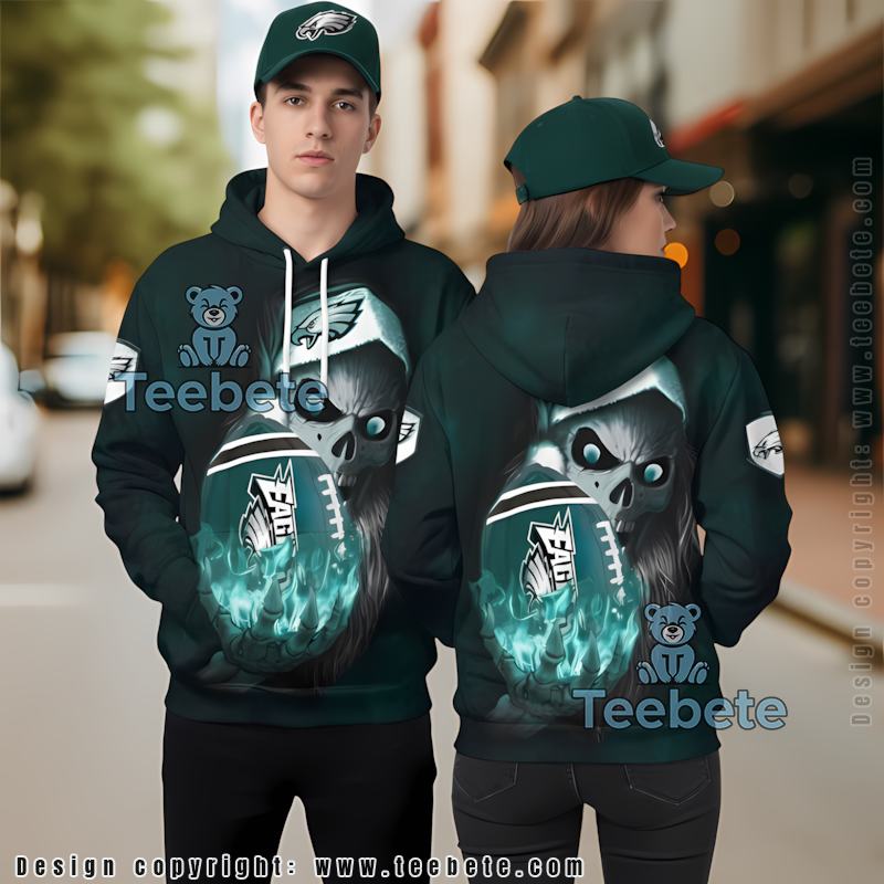 Philadelphia Eagles Skull 3D Hoodie Blue Black Vintage