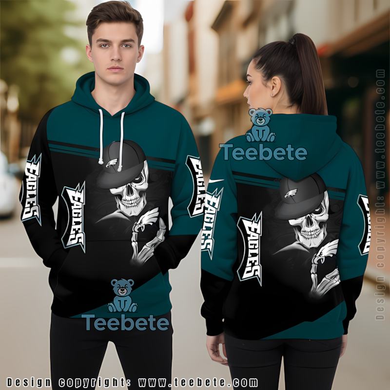 Philadelphia Eagles Skull Scary 3D Hoodie Black Blue