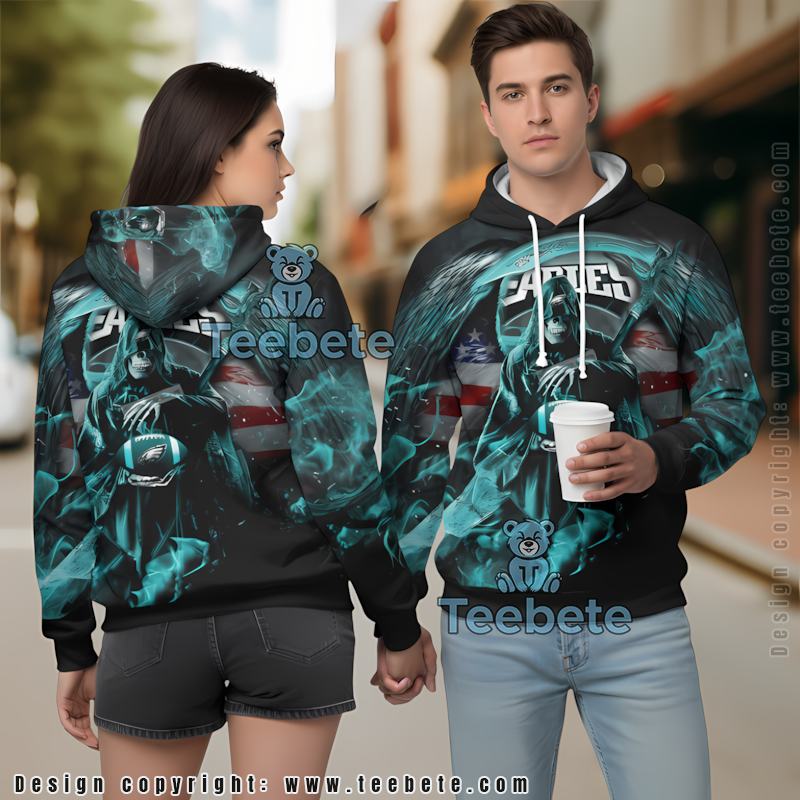 Philadelphia Eagles Skull Unleash 3D Hoodie Blue Black Philadelphia Eagles Skull Unleash 3D Hoodie Blue Black